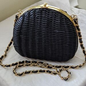 Vintage Magid Black Woven Crossbody Bag with Gold Chain